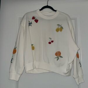 Aqua Sweater White with Fruit Embroidery